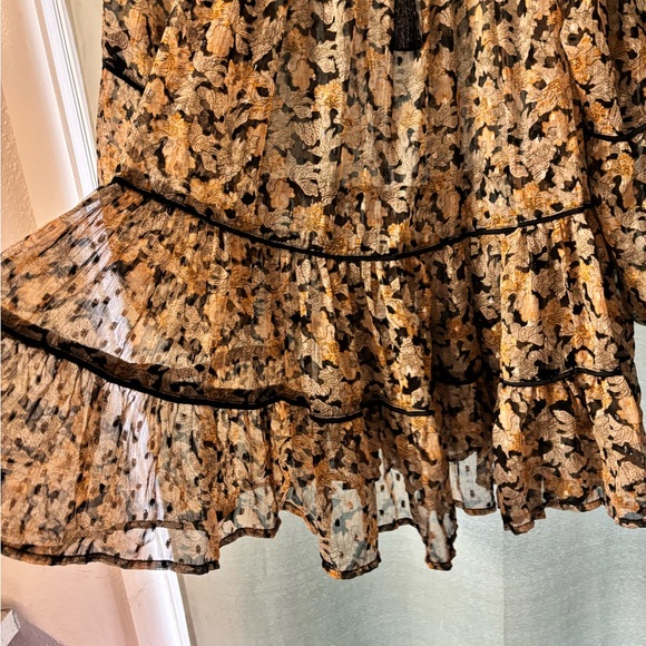 Free People Free Swinging ruffled long sleeve Mini Dress in Black and Cream - Picture 6 of 8